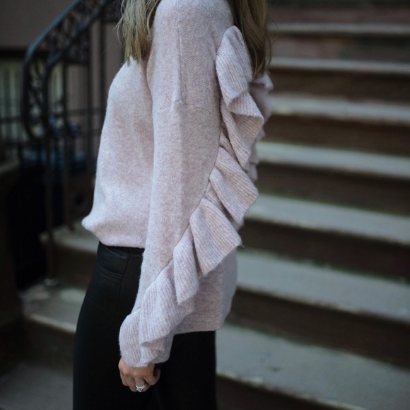 French Connection Wool Blend Ruffle Sleeve Blush Pink Sweater Sz S - Picture 3 of 7